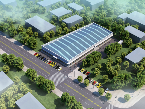  现代农贸市场鸟瞰3d模型 