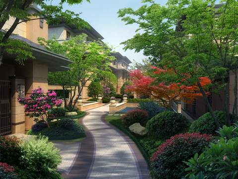  现代庭院绿植植物造景psd 