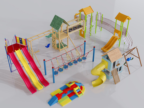  游乐设备 滑梯 秋千 独木桥3d模型 
