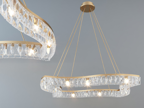  现代奢华水晶吊灯3d模型下载 金属框架透明玻璃灯具 高端家居装饰灯具 