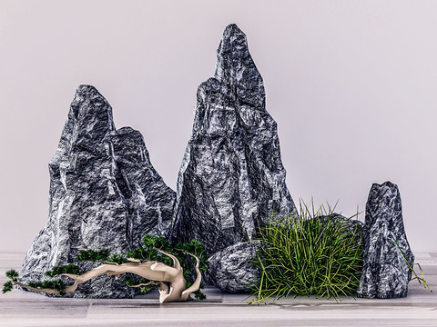  现代假山石3d模型 