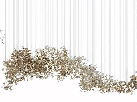  现代金属叶片吊灯3d模型下载 自然生态艺术设计 宁静家居装饰灯具 