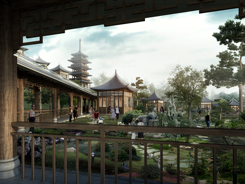  中式园林景观3d模型 