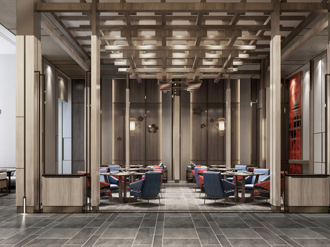  新中式西餐厅3d模型 