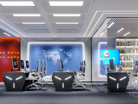  现代公安局指挥中心监控室3d模型 