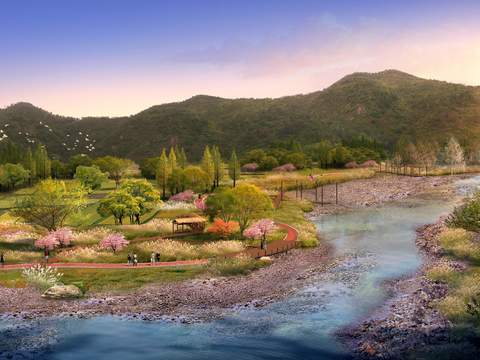  现代湿地公园园林鸟瞰psd 