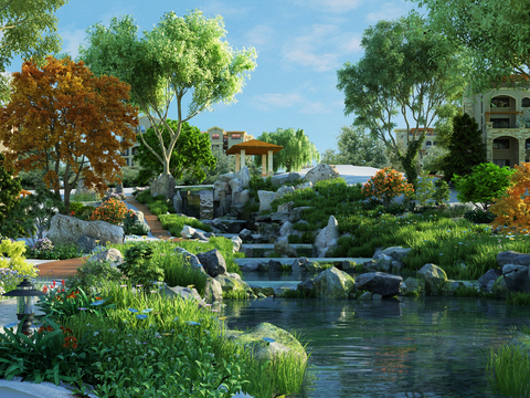  现代住宅园林景观3d模型 