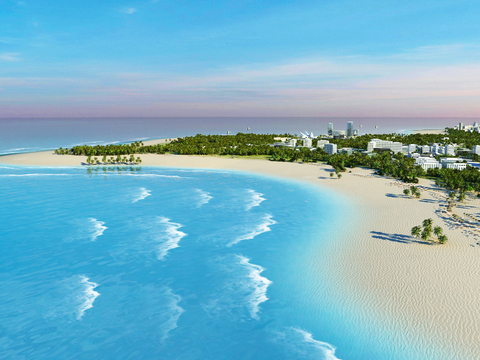  现代沙滩海滩景观3d模型 