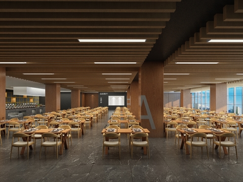  现代员工餐厅3d模型 