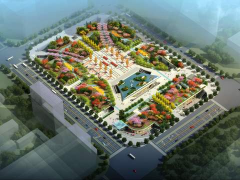  现代公园广场景观psd 