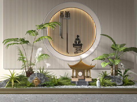  新中式室内枯山水景观小品3d模型 