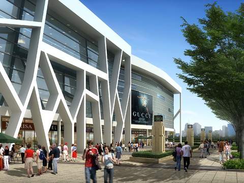  现代商业街景观psd 