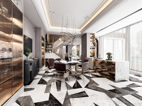  现代别墅大厅3d模型 