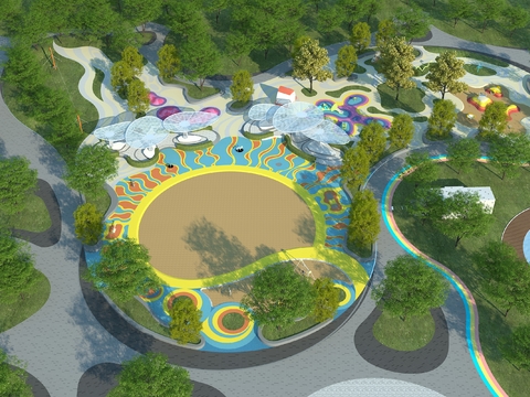  现代广场公园景观3d模型 