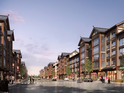  新中式商业街 步行街3d模型 