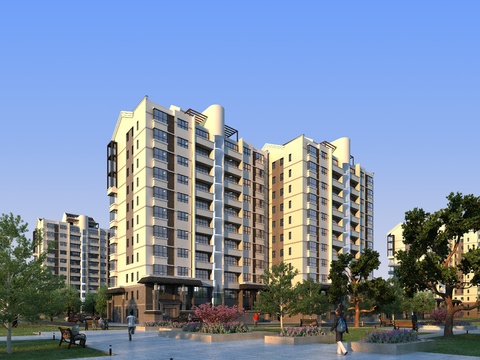 现代住宅小区外观3d模型