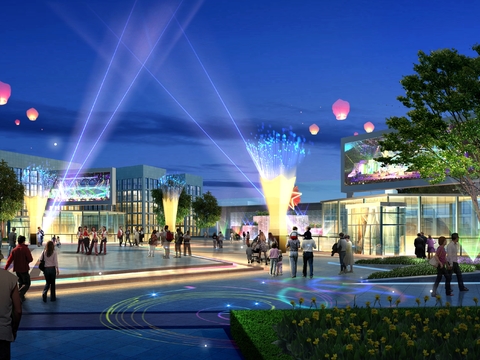  现代商业街步行街夜景psd 