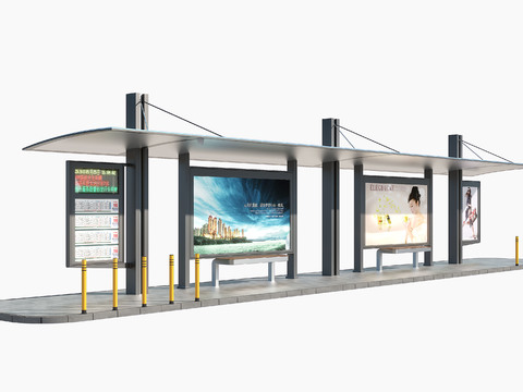  公交站台 巴士站 候车亭3d模型 