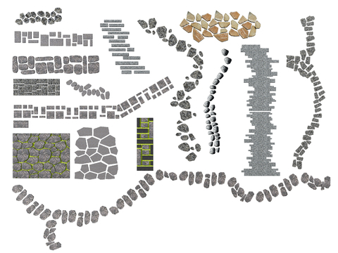  现代汀步石子路3d模型 
