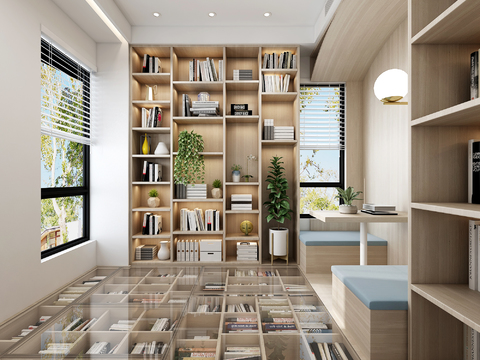  现代简约书吧3d模型 