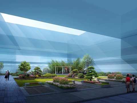  现代内庭小公园园林景观psd 