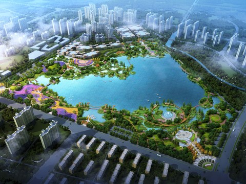  现代湿地园林鸟瞰景观psd 