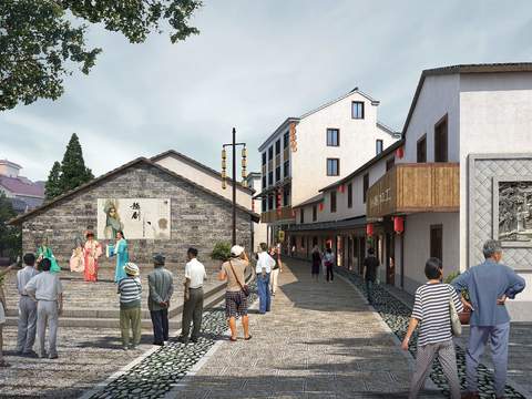  中式越剧表演园林景观psd 