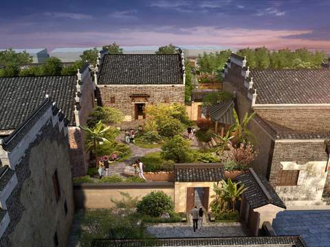  古建民宅外观psd 