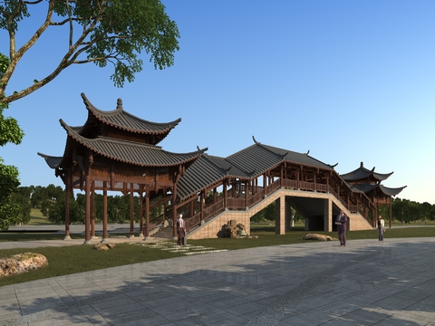  中式古建长廊3d模型 