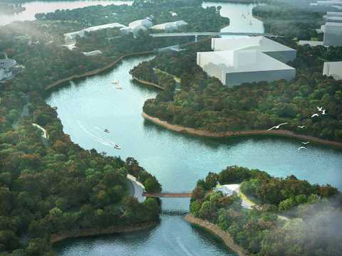  湿地公园鸟瞰psd 