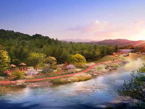  现代湿地公园园林鸟瞰psd 