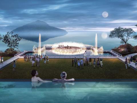  现代水上表演游泳池景观psd 