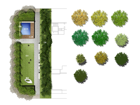  现代绿植树木平面素材psd 