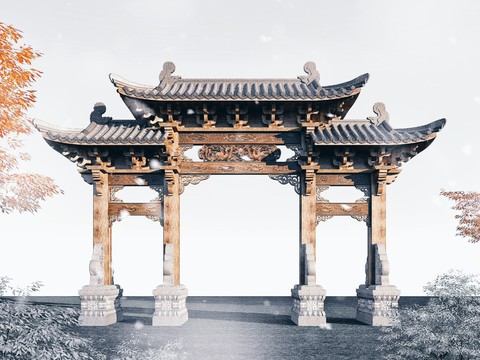  中式古建牌坊3d模型 