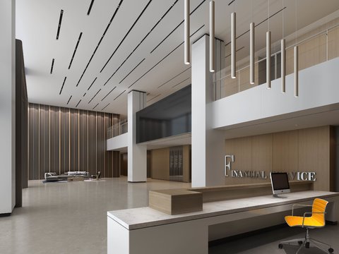  现代办公楼大堂前台3d模型 