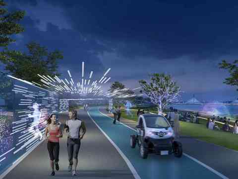  现代公园景观夜景psd 