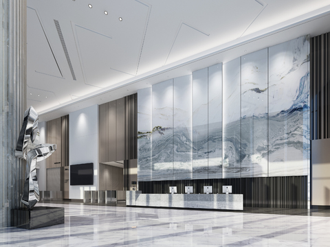  现代办公楼大堂前台3d模型 