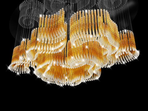  现代奢华金色水晶吊灯3d模型下载 图纸 别墅酒店会所装饰设计参考 