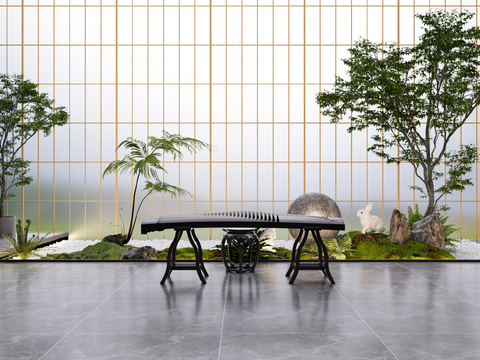  新中式古筝 古琴3d模型 