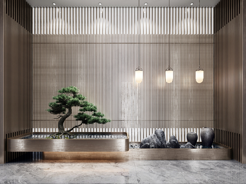  新中式室内造景水景小品3d模型 