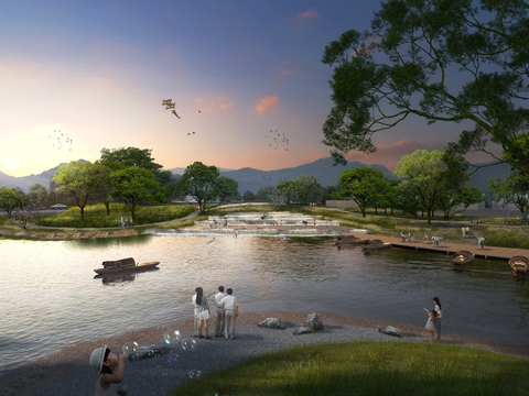  滨水公园 观光湖psd 