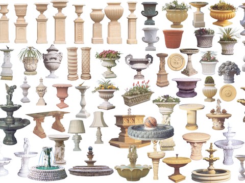  现代柱子 花坛盆栽psd 