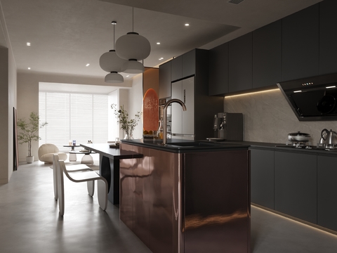  现代公寓客厅餐厅3d模型 