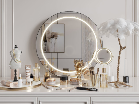  化妆镜 化妆品摆件3d模型 