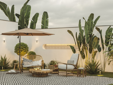  别墅庭院 阳台花园3d模型 