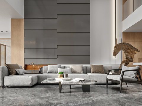  现代简约别墅客厅餐厅茶室3d模型 