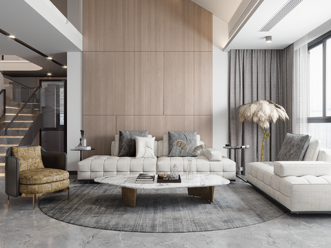  现代简约别墅客厅3d模型 