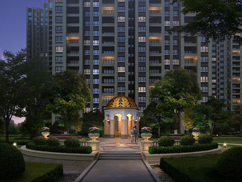  小区公园夜景psd 