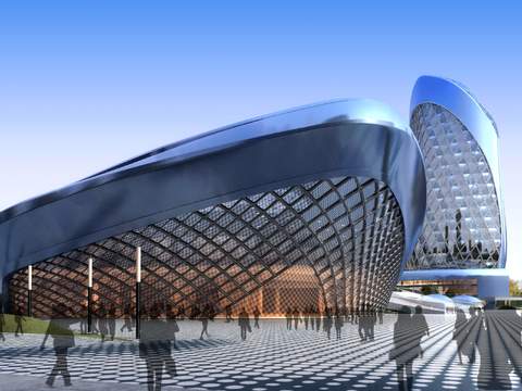  现代异形办公楼外观psd 