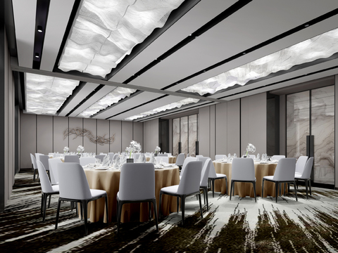  新中式小型宴会厅3d模型 